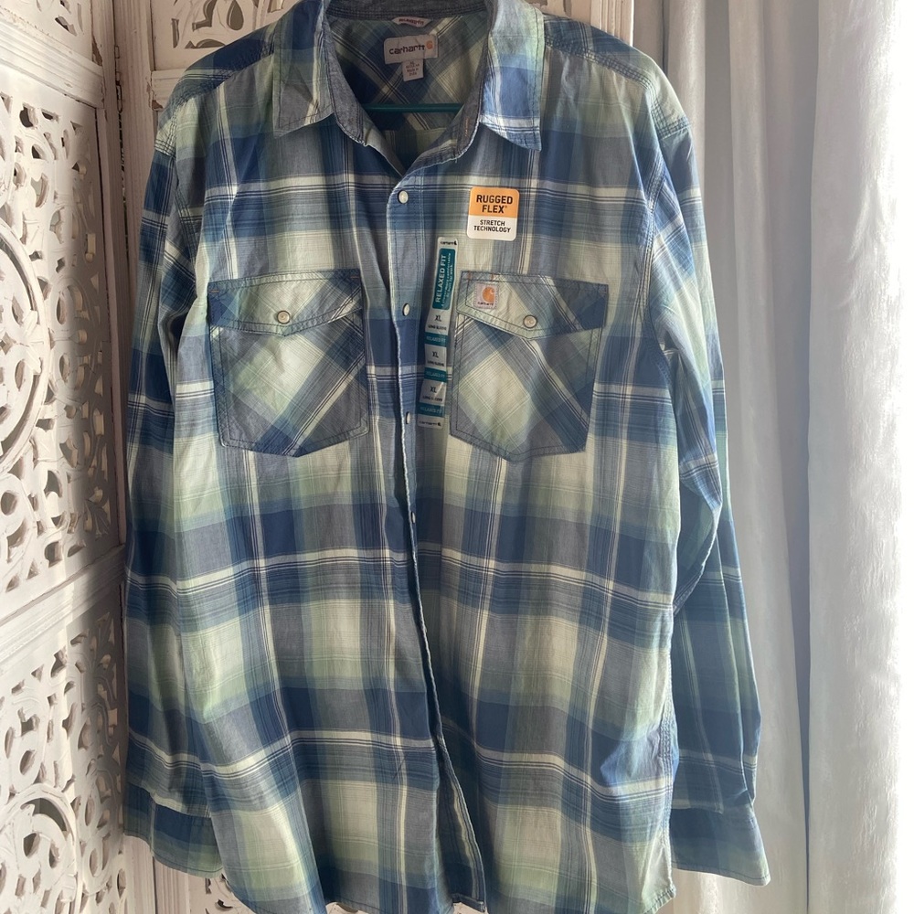 Carhartt Men's Rugged Flex Relaxed Fit Lightweight Snap-Front Plaid Shirt XL